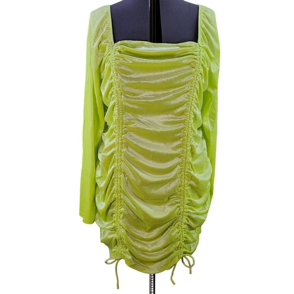 Wild Fable Ruched Lime Green Velvet Bodycon Dress Sz 2X